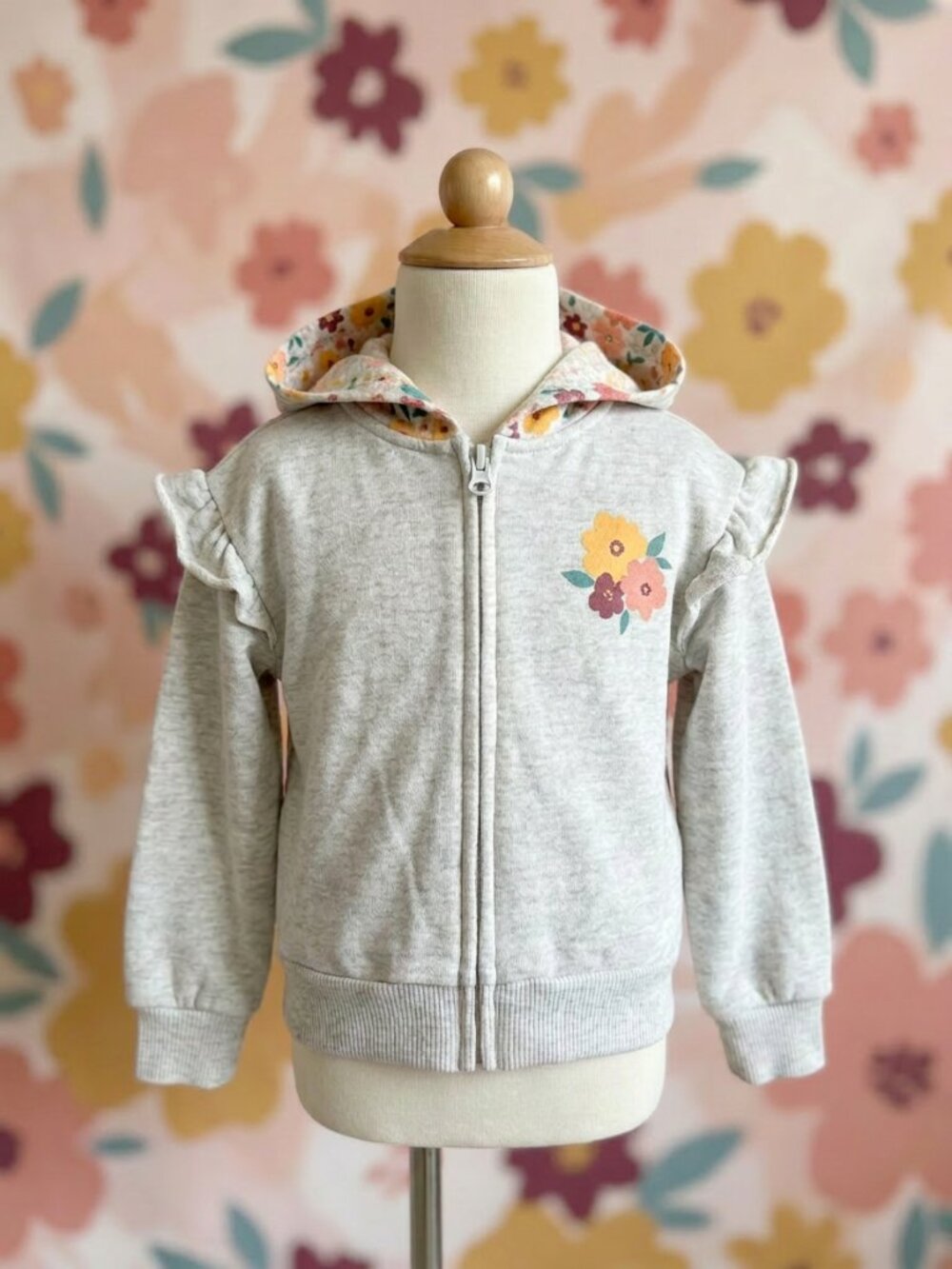 Just Lizzy Baby Girl 18M Floral Zip Up Hoodie Ruffle Sleeve Sweatshirt